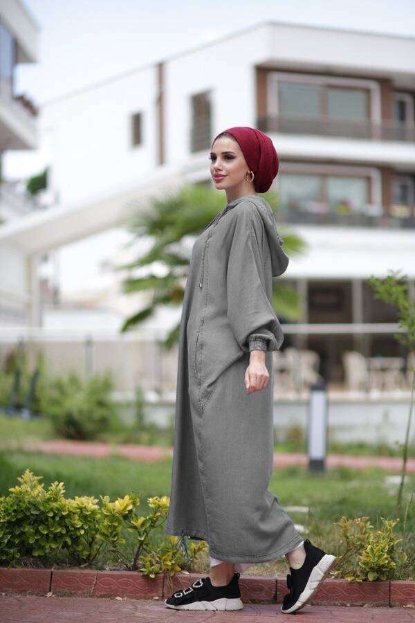 6465-Denim Standart Salaş Tunik Gri