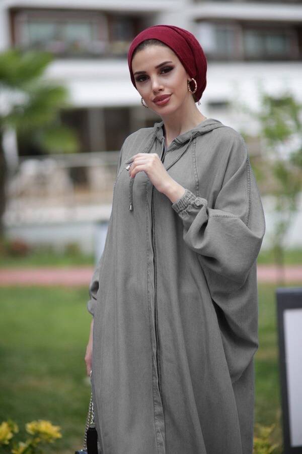 6465-Denim Standart Salaş Tunik Gri