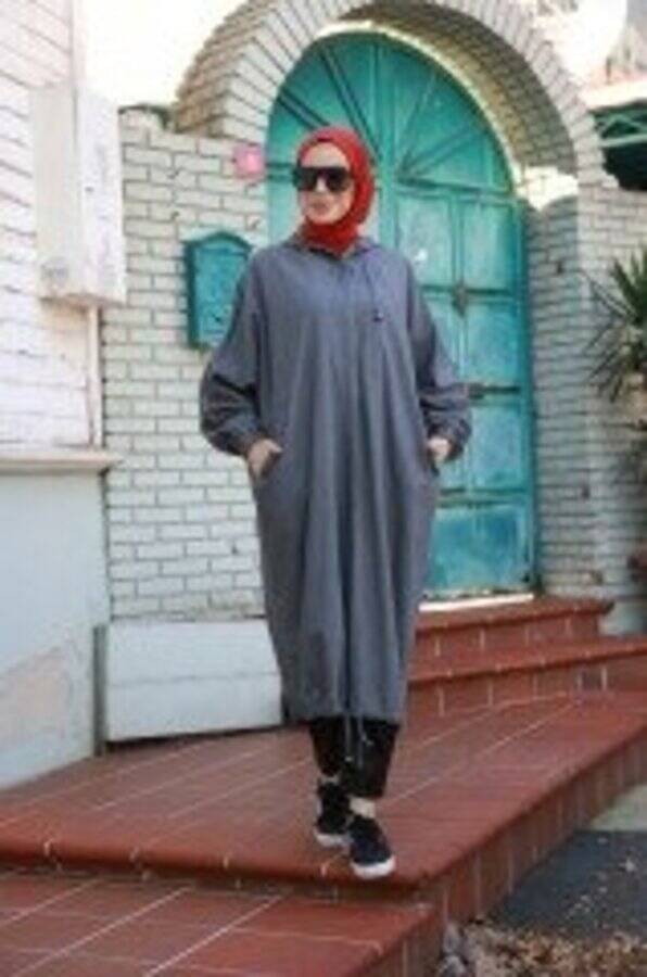 6465-Denim Standart Salaş Tunik Koyu Gri