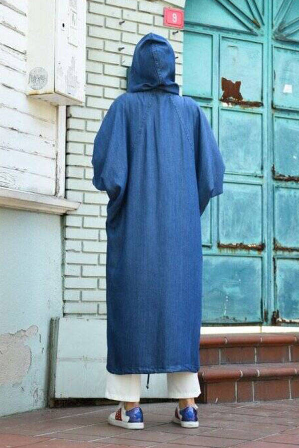 6465-Denim Standart Salaş Tunik Koyu Mavi