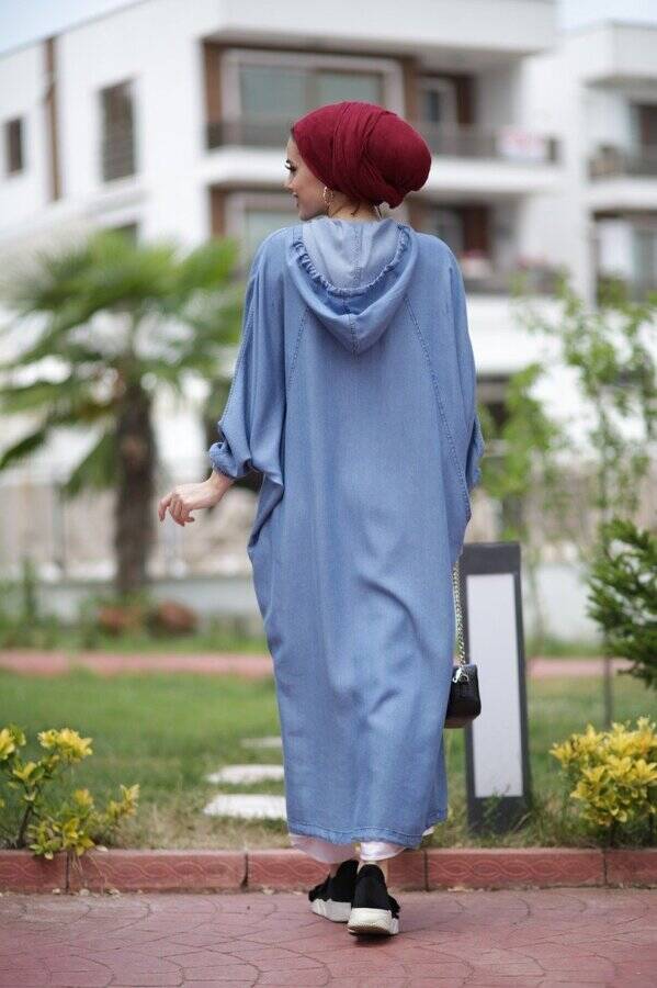 6465-Denim Standart Salaş Tunik Mavi