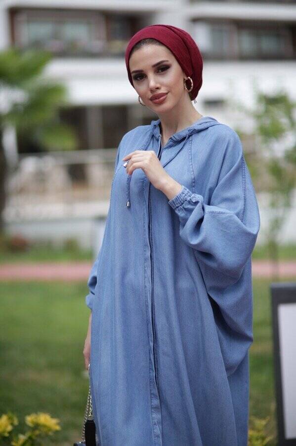 6465-Denim Standart Salaş Tunik Mavi