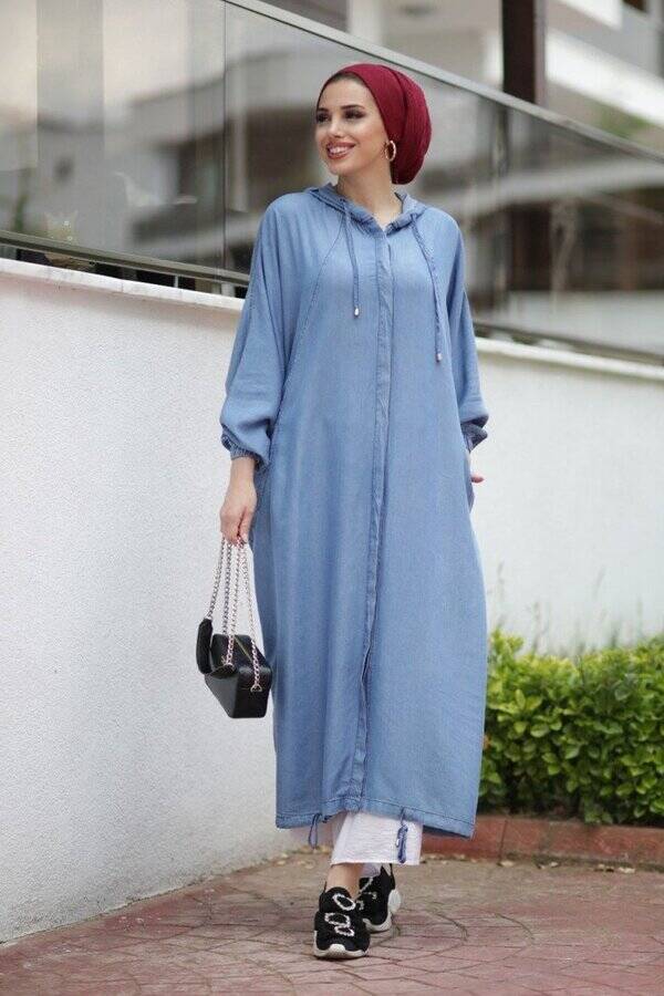 6465-Denim Standart Salaş Tunik Mavi