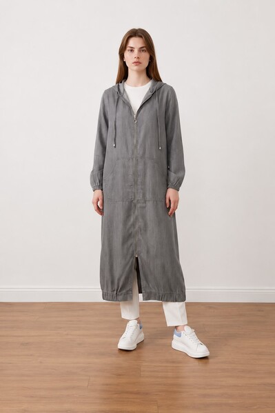 Neways - 6475-Kapşonlu fermuarlı tunik Gri