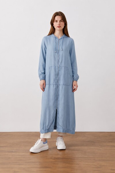 Neways - 6475-Kapşonlu fermuarlı tunik Mavi