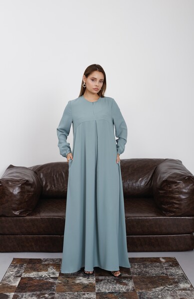 Neways - 6482-Berlin A Pileli Elbise Mint Yeşili