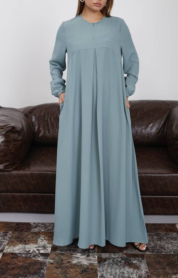 6482-Berlin A Pileli Elbise Mint Yeşili