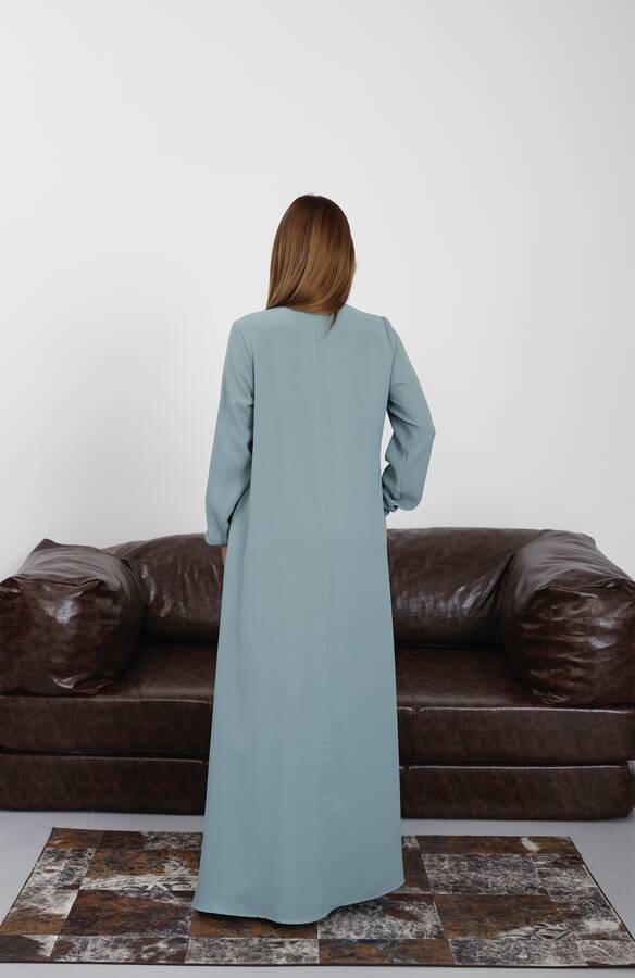 6482-Berlin A Pileli Elbise Mint Yeşili