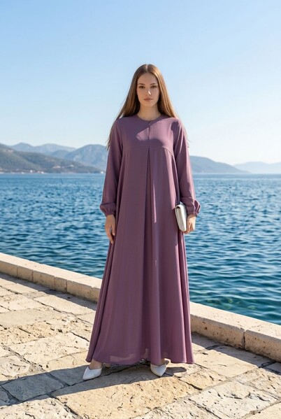 Neways - 6482-ÖN TEK PİLELİ KREP ELBİSE Lila