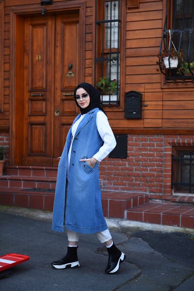 Neways - 6507-DENİM YELEK Mavi