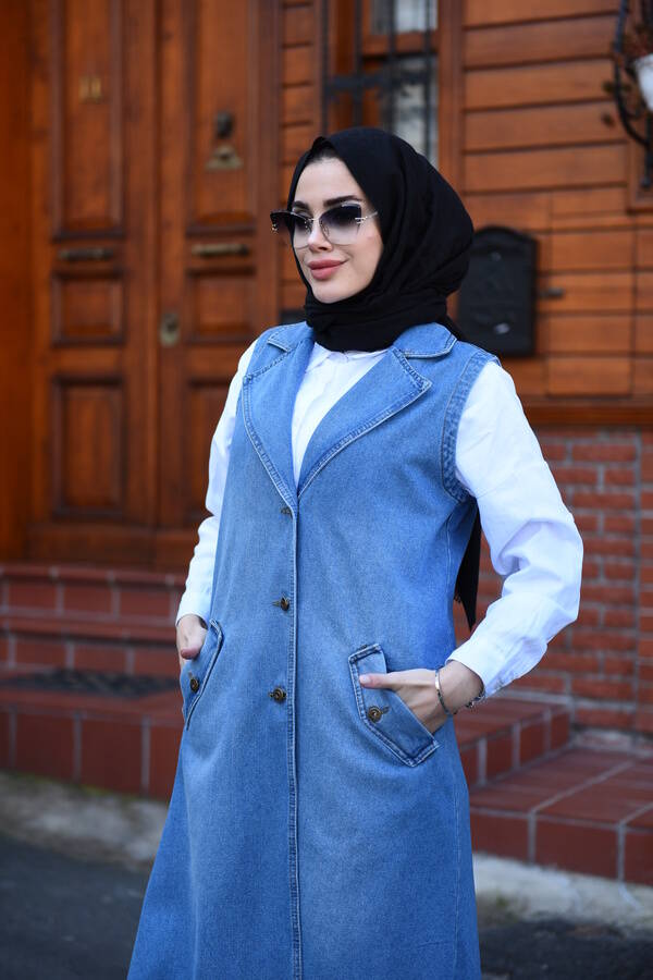 6507-DENİM YELEK Mavi