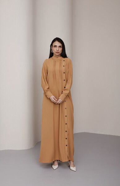 Neways - 6508-Berlin Yandan Düğmeli Ferace Camel