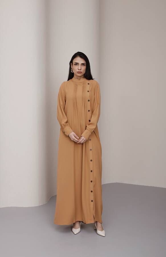 6508-Berlin Yandan Düğmeli Ferace Camel