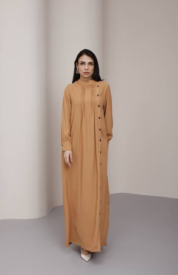 6508-Berlin Yandan Düğmeli Ferace Camel