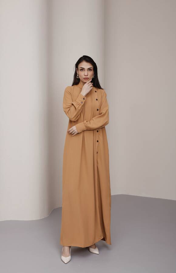 6508-Berlin Yandan Düğmeli Ferace Camel