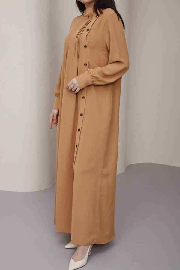 6508-Berlin Yandan Düğmeli Ferace Camel