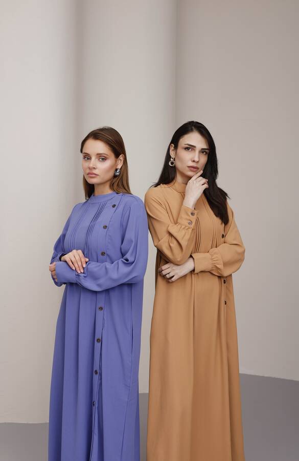 6508-Berlin Yandan Düğmeli Ferace Camel