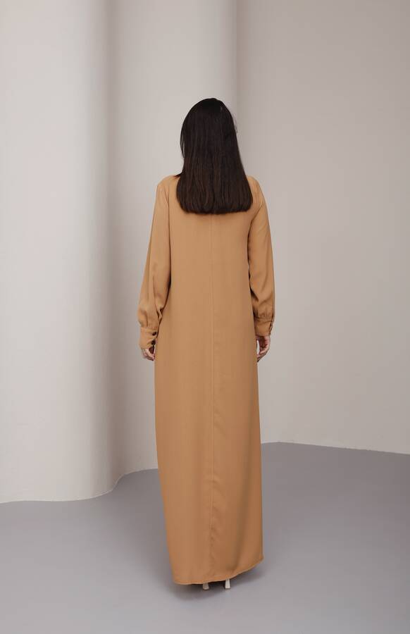 6508-Berlin Yandan Düğmeli Ferace Camel