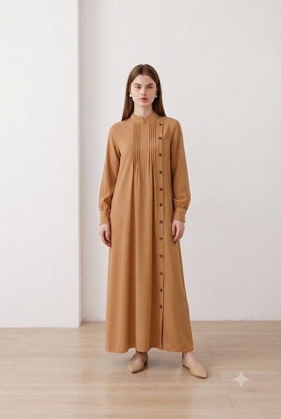 Neways - 6508-Berlin Yandan Düğmeli Ferace Camel