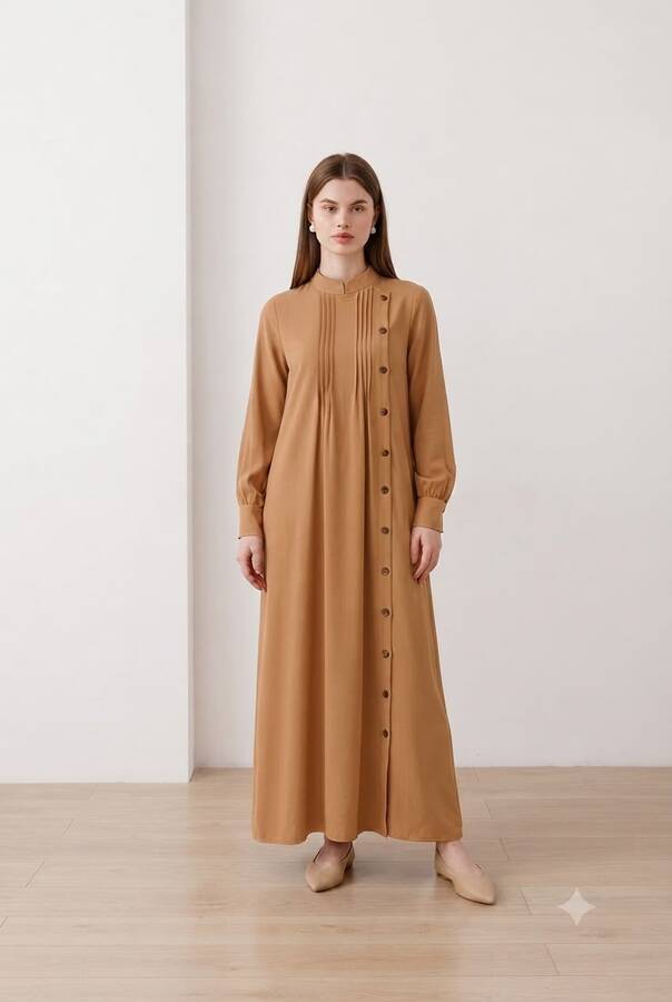 6508-Berlin Yandan Düğmeli Ferace Camel