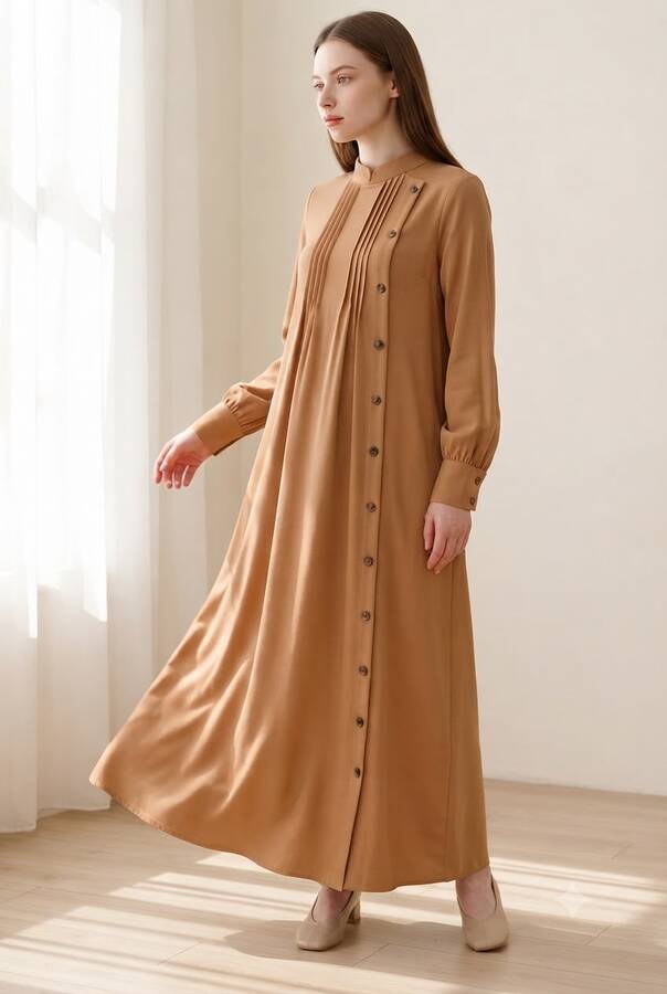 6508-Berlin Yandan Düğmeli Ferace Camel