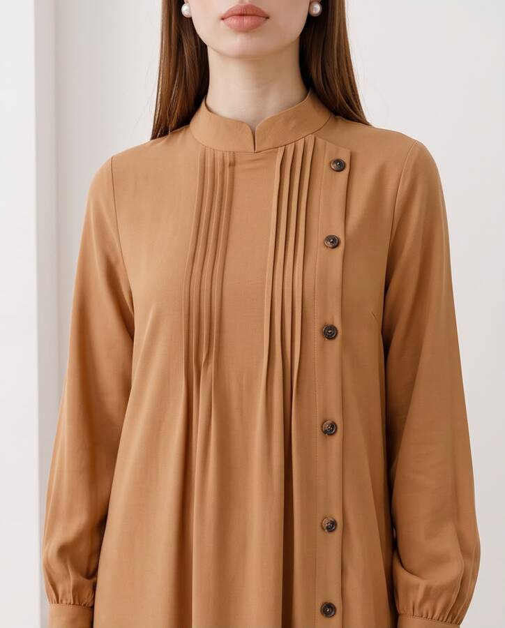 6508-Berlin Yandan Düğmeli Ferace Camel