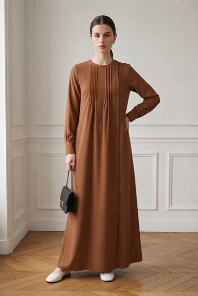 Neways - 6508-Berlin Yandan Düğmeli Ferace Taba