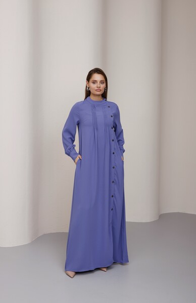 Neways - 6508-Krep Yandan Düğmeli Ferace Eflatun