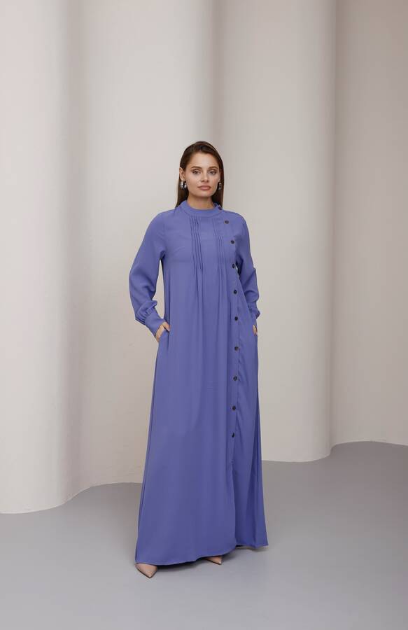 6508-Krep Yandan Düğmeli Ferace Eflatun