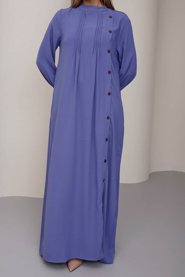 6508-Krep Yandan Düğmeli Ferace Eflatun