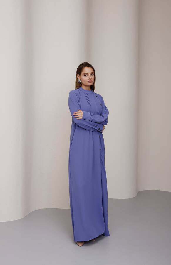 6508-Krep Yandan Düğmeli Ferace Eflatun