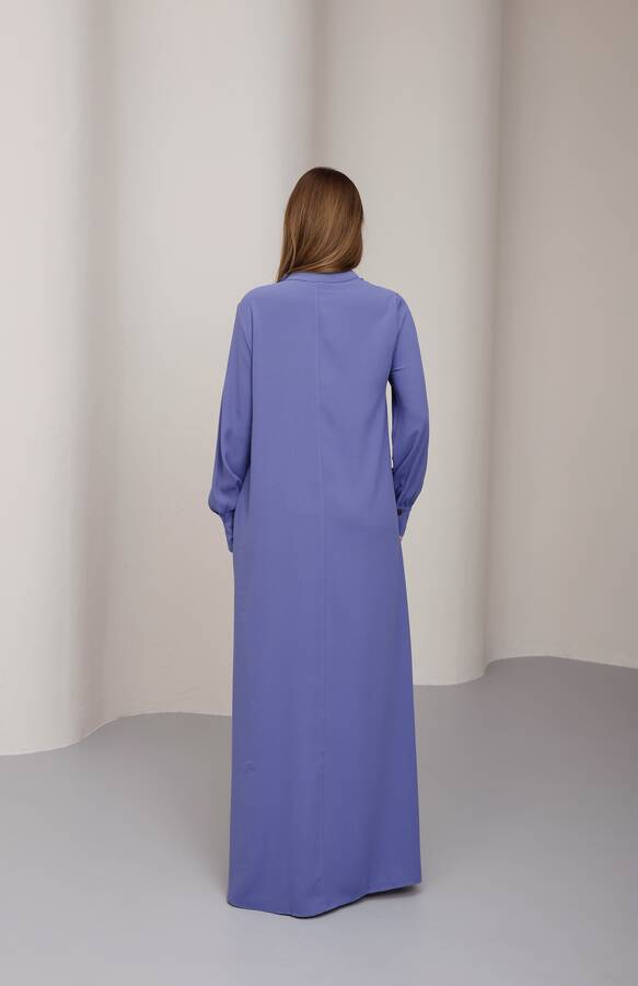 6508-Krep Yandan Düğmeli Ferace Eflatun