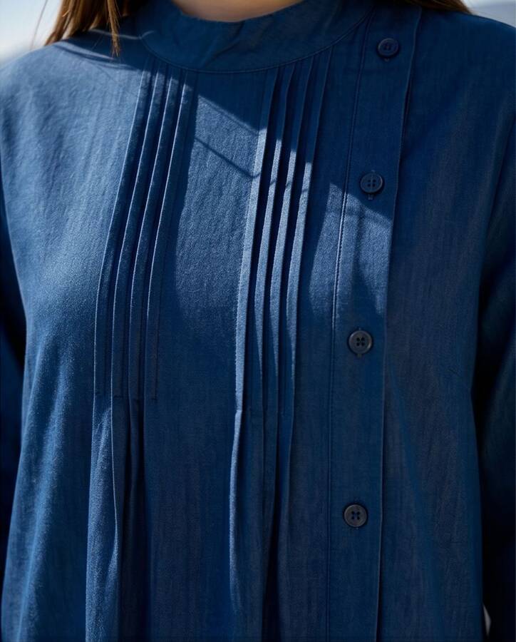 6508-Denim Yandan Düğmeli Ferace Lacivert