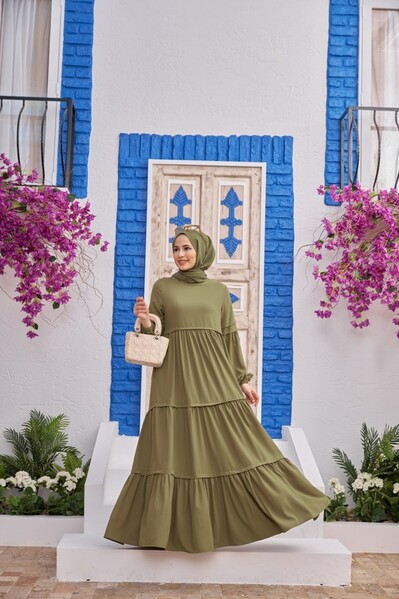Neways - 6510-Linda Büzgülü Elbise Haki