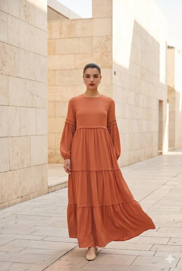 6510-Linda Büzgülü Elbise Somon