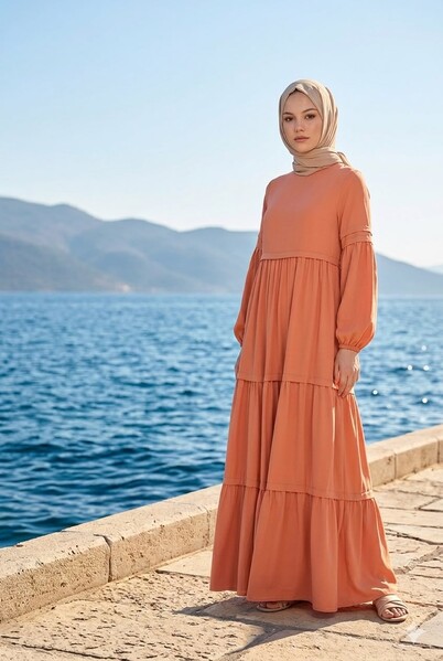 Neways - 6510-Linda Büzgülü Elbise Somon