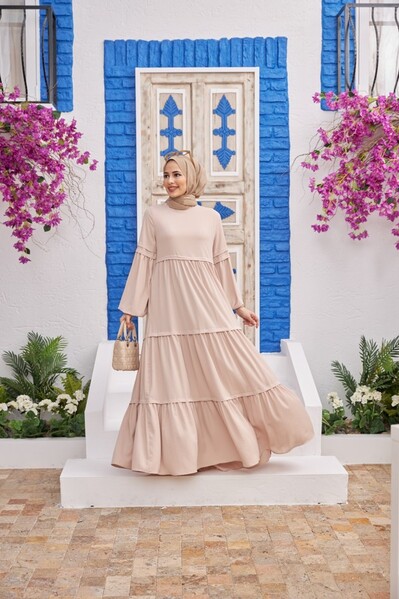 Neways - 6510-Linda Büzgülü Elbise Taş