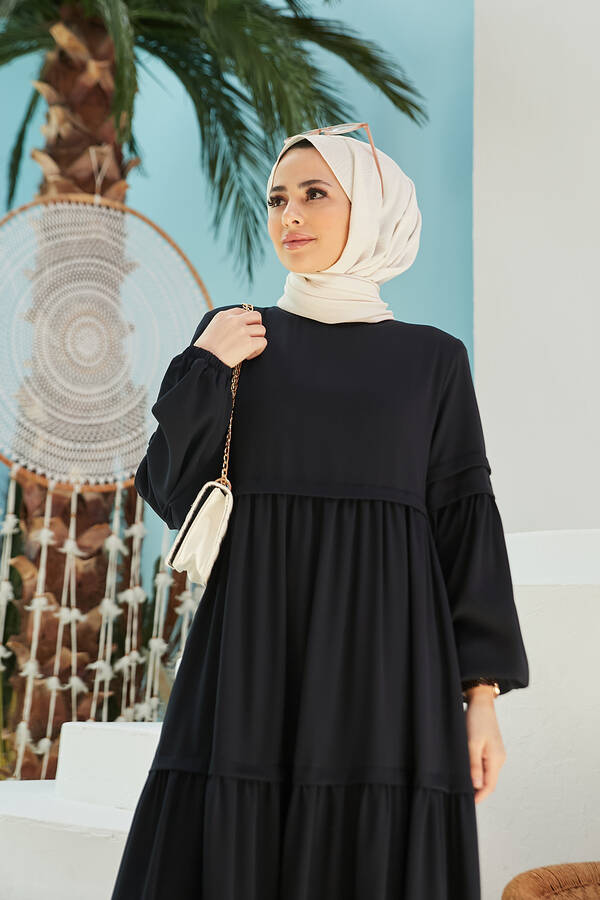 6510-Sofiya Büzgülü Elbise Lacivert