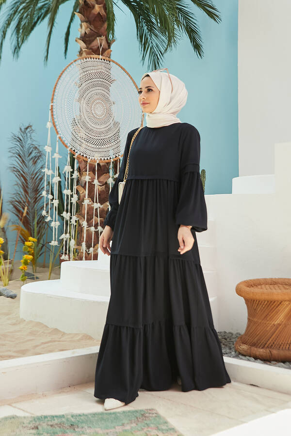 6510-Sofiya Büzgülü Elbise Lacivert