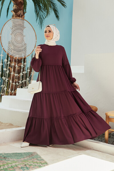 Neways - 6510-Sofiya Büzgülü Elbise Mürdüm