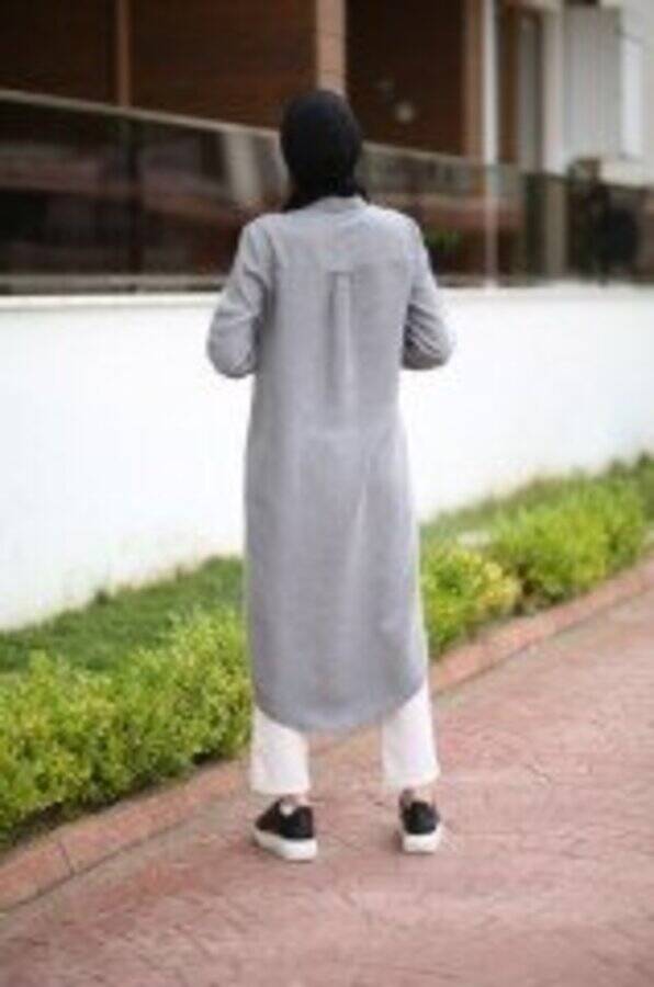 6518-Denim Cebi Taşlı Tunik Gri