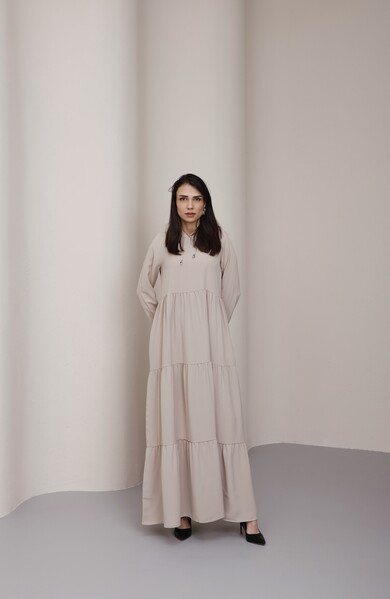 Neways - 6531-Berlin Kapşonlu Reglan Kollu Elbise Bej