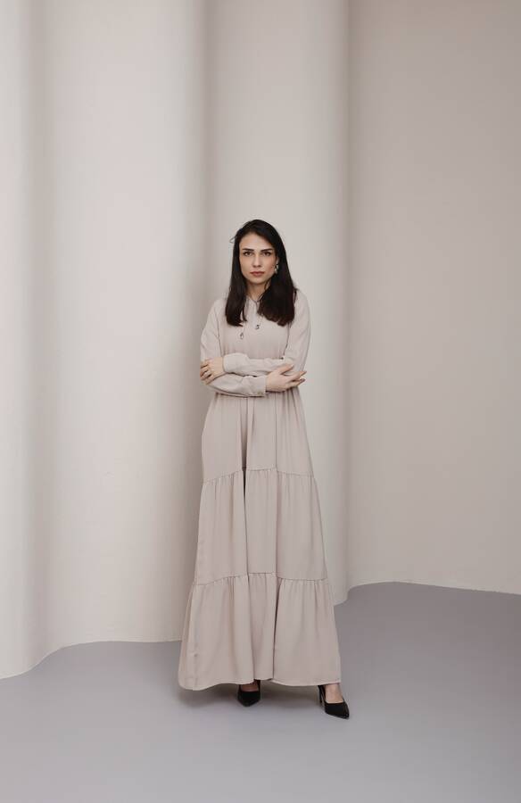 6531-Berlin Kapşonlu Reglan Kollu Elbise Bej