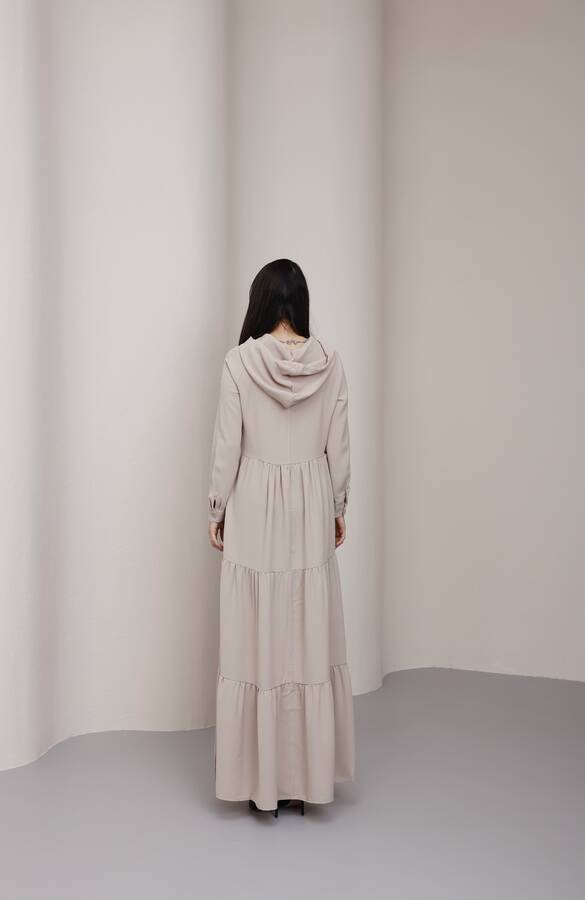 6531-Berlin Kapşonlu Reglan Kollu Elbise Bej