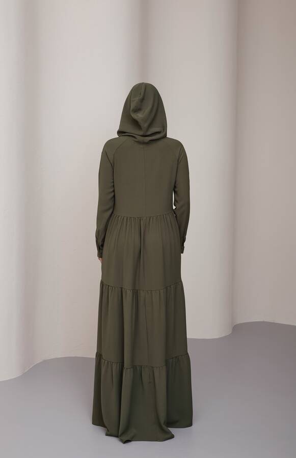 6531-Berlin Kapşonlu Reglan Kollu Elbise Haki