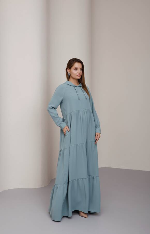 6531-Berlin Kapşonlu Reglan Kollu Elbise Mint Yeşili