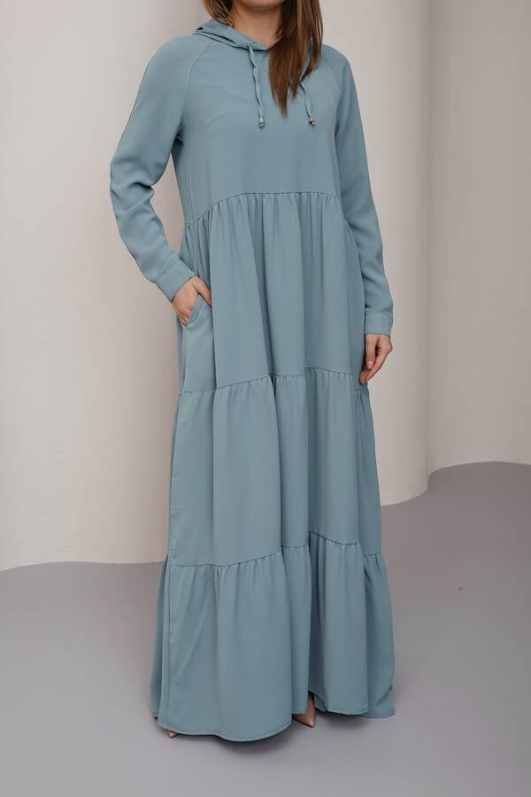 6531-Berlin Kapşonlu Reglan Kollu Elbise Mint Yeşili