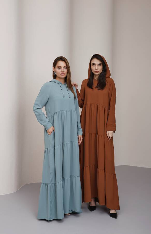 6531-Berlin Kapşonlu Reglan Kollu Elbise Mint Yeşili