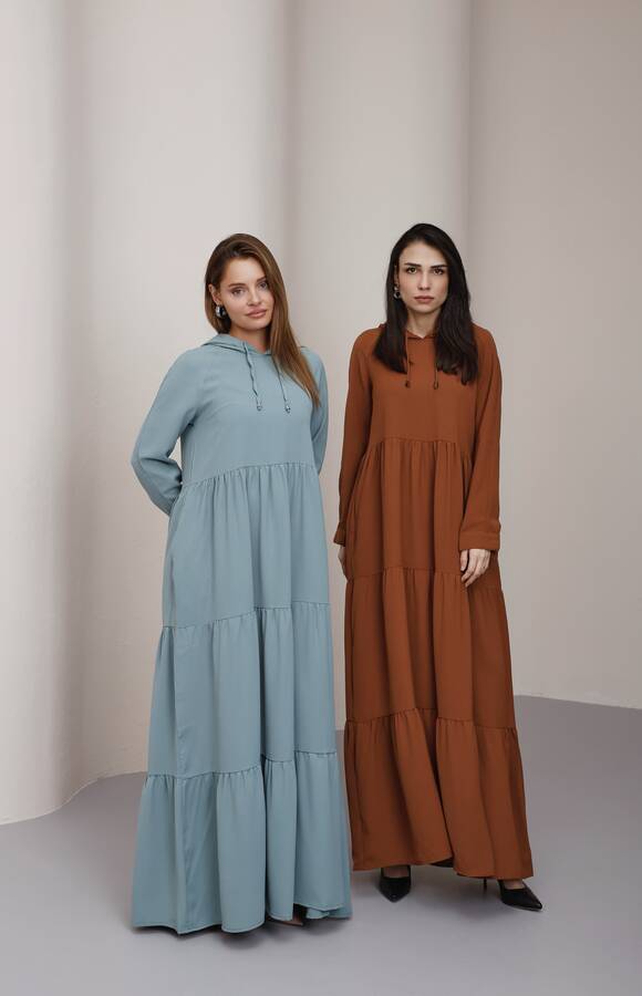 6531-Berlin Kapşonlu Reglan Kollu Elbise Mint Yeşili