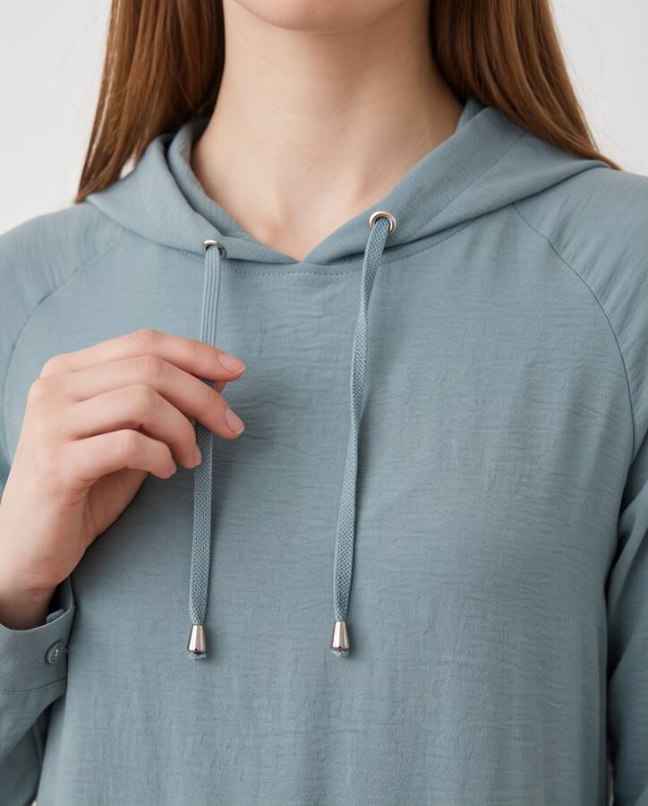 6531-Berlin Kapşonlu Reglan Kollu Elbise Mint Yeşili